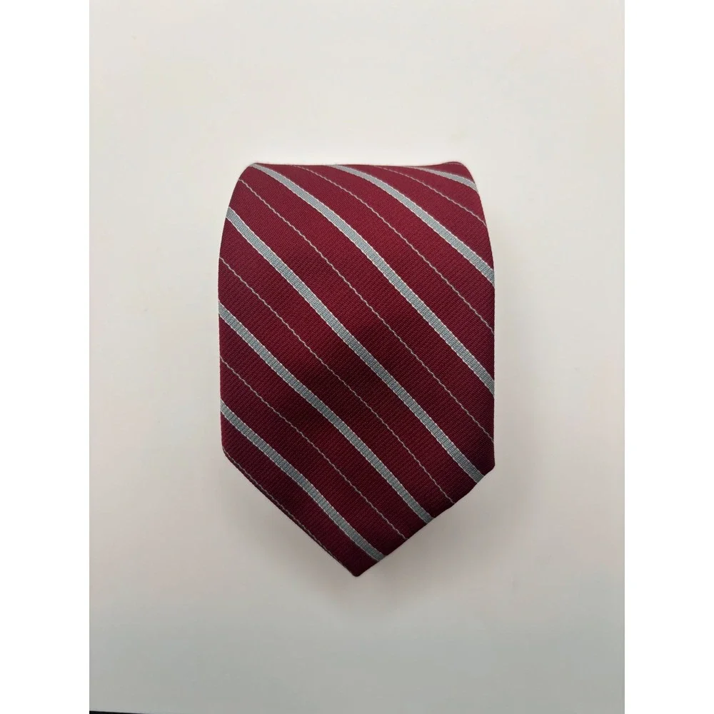 JCPenney The Mens Shop Burgundy Red Grey Striped Silk Blend Necktie 1917